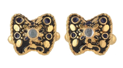 Moonstone 14K Gold Plated Art Deco Hand Enameled Cufflinks