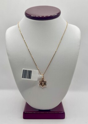 14 Karat Gelbgold Halskette mit Diamant Davidstern Anhänger 0,08 kt