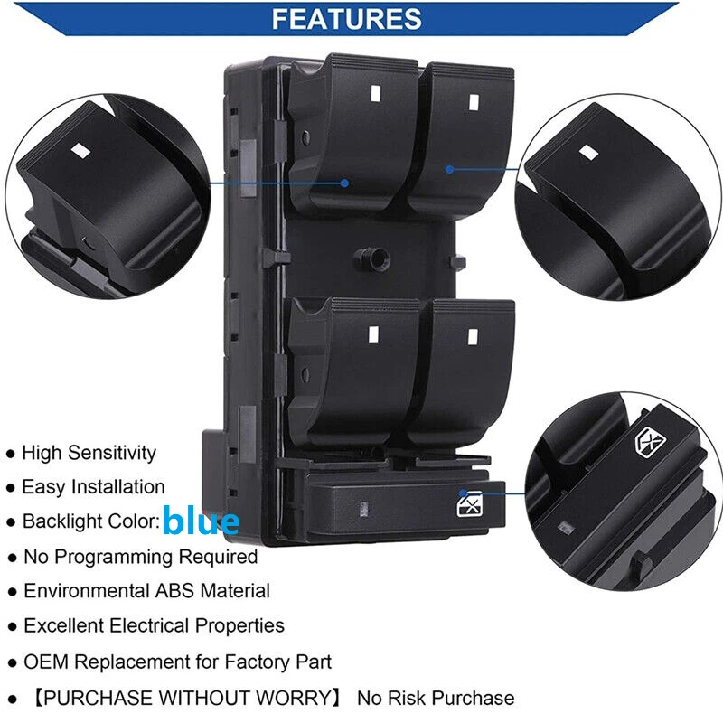 Переключатель управления стеклоподъемником для 2007-2016 GMC Acadia синий свет 25789239 901-990 - Изображение 4 из 4