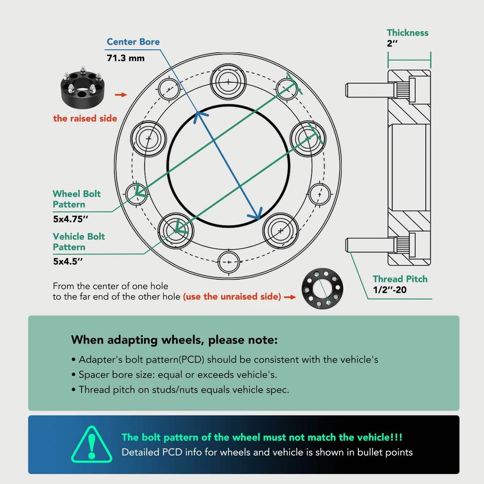 4Pcs 5x4.5 to 5x4.75 Wheel Adapter 1/2"-20 73.1mm 2" for Ford Explorer Edge Jeep - Image 3 of 4