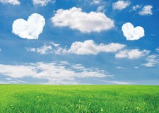 Valentine's Day Heart Shape Cloud Blue Sky 7x5ft Backdrop Vinyl Photo Background