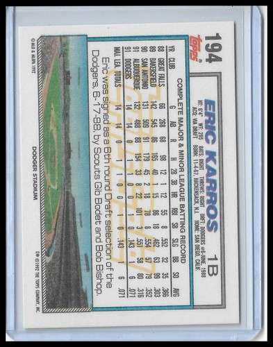 Topps Gold 1992 - Eric Karros #194 - Imagen 2 de 2