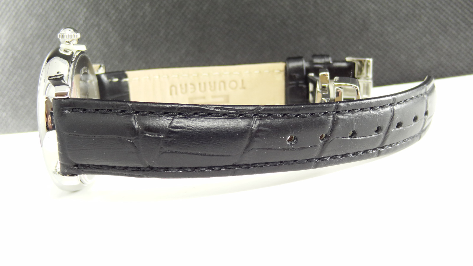 TOURNEAU Silver Tone Date Black Leather Strap MotherofPearl Dial Women's Watch eBay