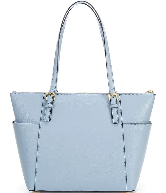 Michael Kors Jet Set Top Zip Tote Bag Pale Blue Leather & MK
