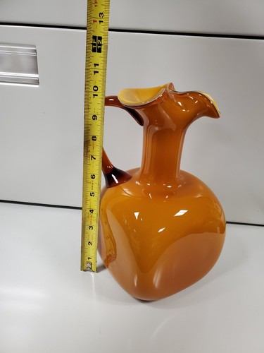 SALE! WAS 275 VTG MCM 10.75in H EMPOLI CARMEL & BUTTERSCOTCH PITCHER. HANDBLOWN - Picture 15 of 18