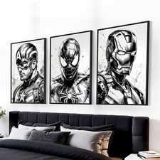 Set of 3 Marvel Avengers Black Superhero Wall Art Bedroom Gaming Prints Posters