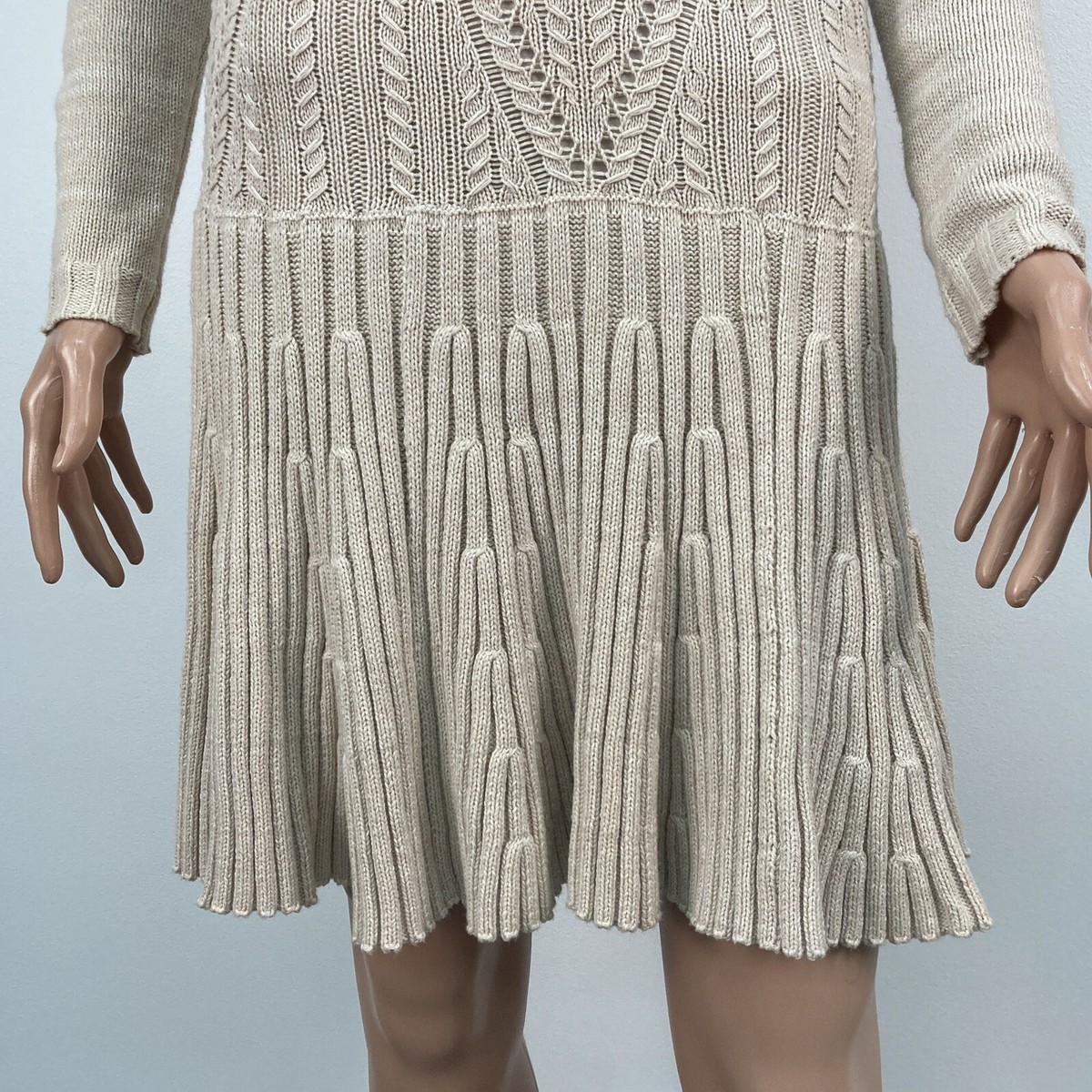 MODA International Tan Knit Long Sleeve Sweater Dress Drop Waist Lined Size  SM | eBay