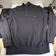 Men's IZOD 1/4 Zip Long Sleeve Stretch Pullover Knit Black Lightweight Sweater