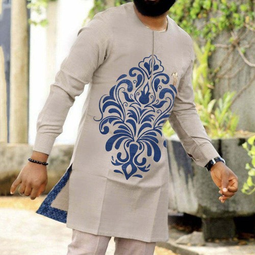 Herren Herbst Winter Luxus afrikanischer Druck Langarm Dashiki Shirt Top Bluse - Bild 11 von 13