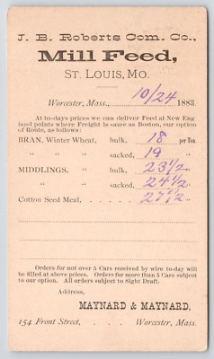 1883 J.B. Roberts Mill Feed Middlings St Louis MO Advertising Postcard