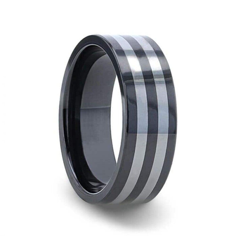 Thorsten DIPLO Ceramic ring with Tungsten Inlay With Flat Polished Edges - 8mm Thorsten DIPLO Ceramic ring with Tungsten Inlay With Flat Polished Edges - 8mm