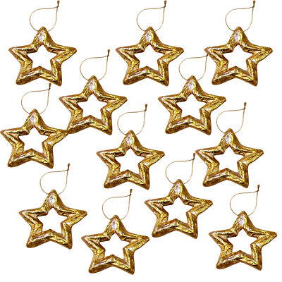 Luxe Metallic Gold Leaf Small Star Ornament Set 12 Hanging 4.5 in Open Outline