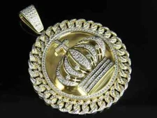 4.50Ct Lab-Created Diamond 14k Yellow Gold Finish Crown Medallion Pendant Charm