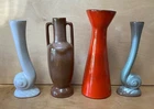 Vintage FRANKOMA Pottery VASE Flame Red Orange, Brown, White, Blue Brown 4 Vases