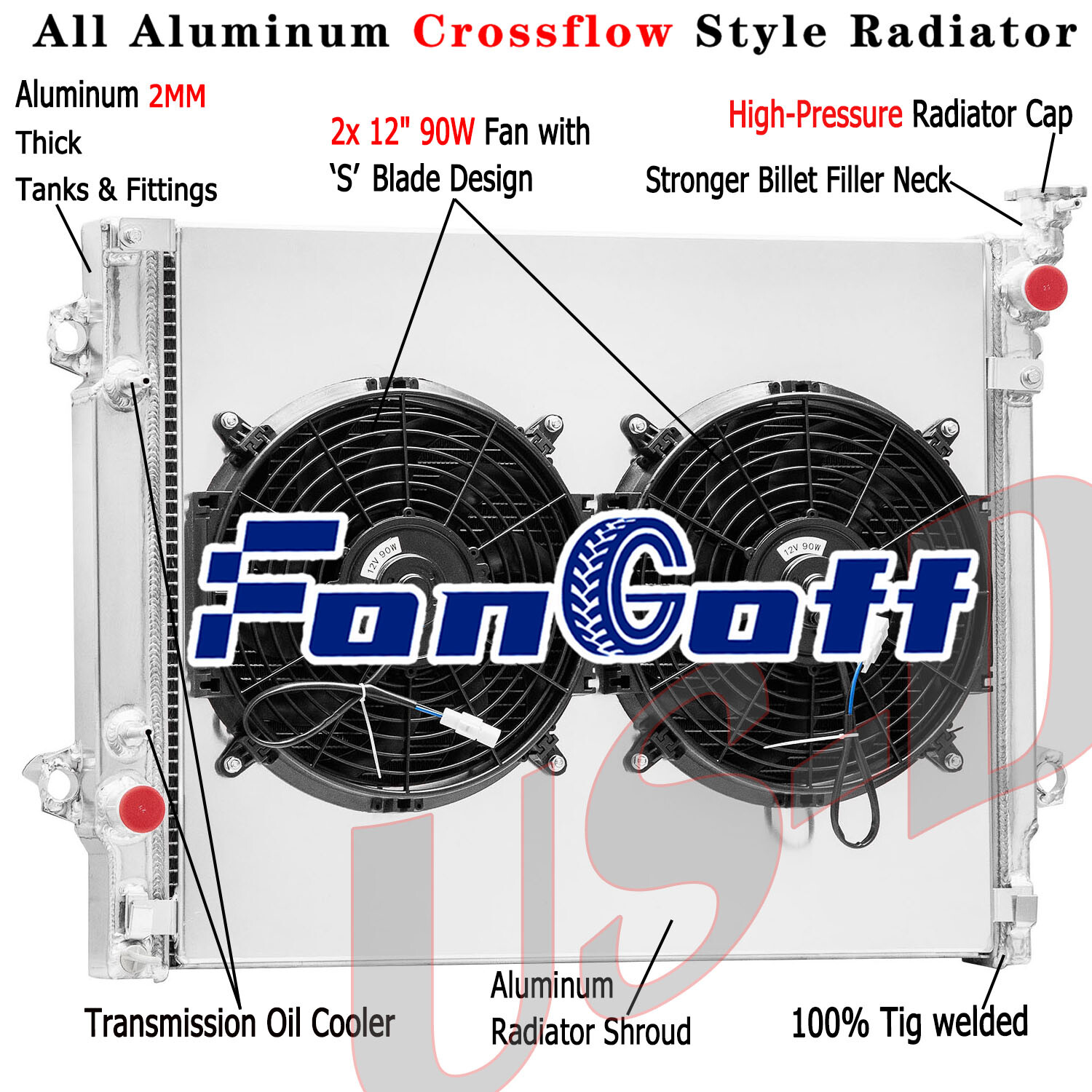 3 Row Radiator Shroud Fan For 2016-2023 2022 Toyota Tacoma 2.7L 3.5L AT CC13565
