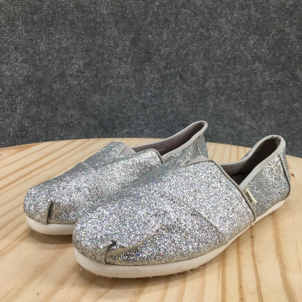 Zapatos Toms Juveniles 4.5 Sin Cordones Plateados Brillos Informales Planos Cómodos Bajos 10011447 Foto 4 de 4