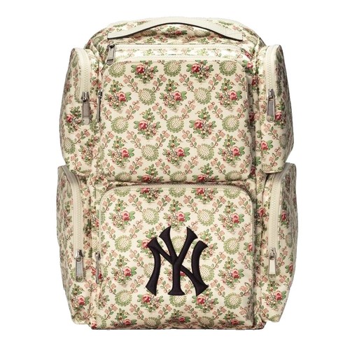 Gucci Cream Satin Floral NY Yankees Patch Large Backpack 536743