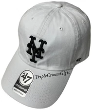 MLB New York Mets ('47 Brand) Clean Up Hat Adjustable White - Black Logo