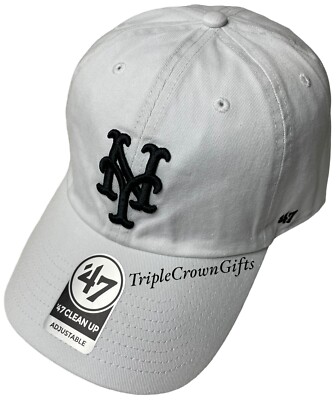 '47 Brand New York Mets Clean Up Adjustable Hat - Black & White, Cotton Twill, OSFA - View #7