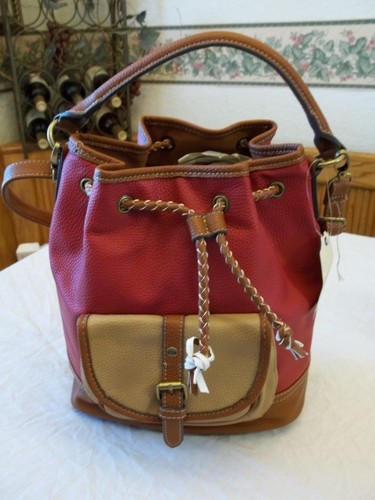 St. John's Bay Jane Drawstring Bucket Purse Red & Brown NEW