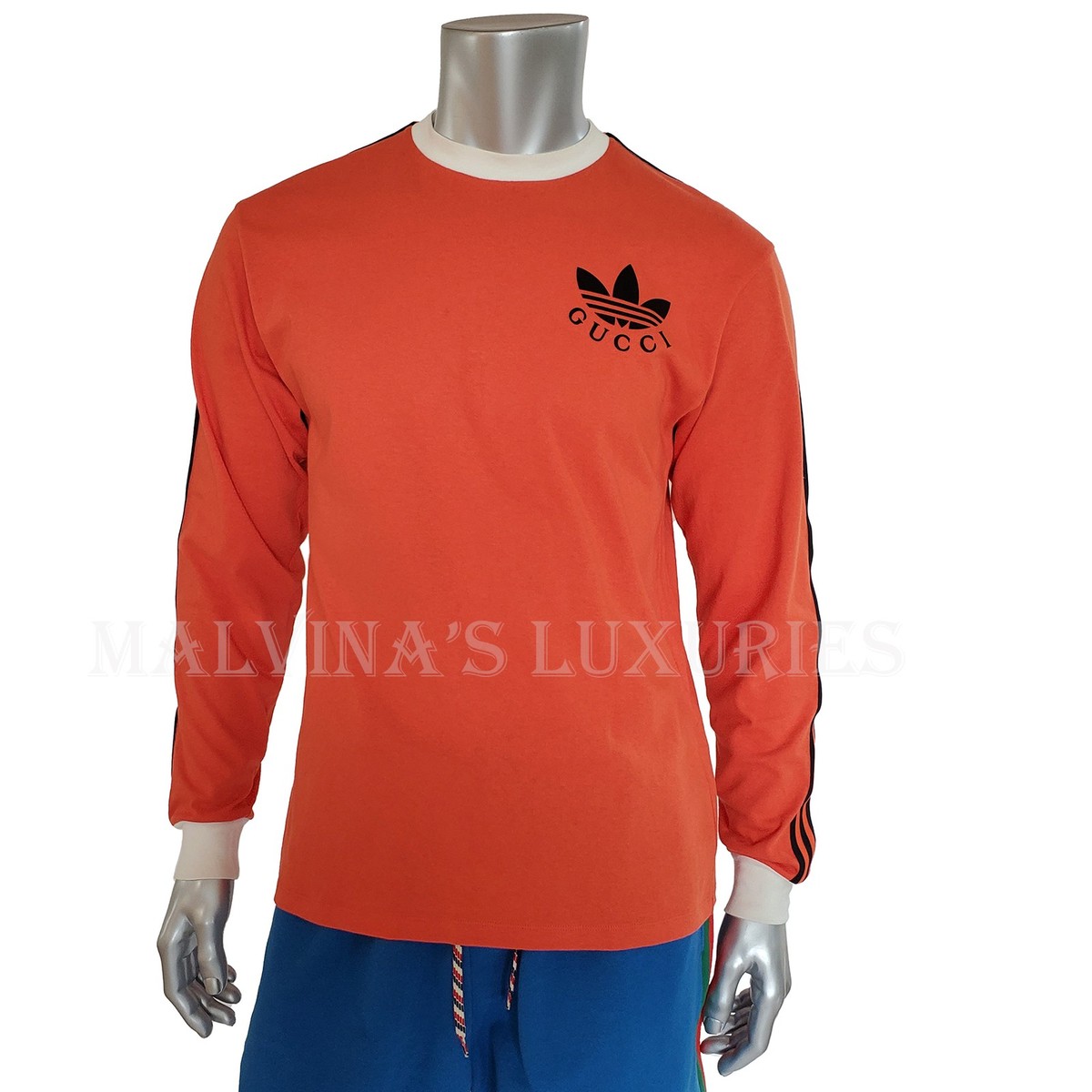 GUCCI MENS T-SHIRT ADIDAS X LONG SLEEVE ORANGE COTTON