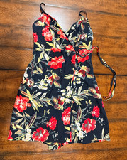 Blondie and Me Vintage "Paper Tag" Made in USA Black Floral Wrap Romper - XS