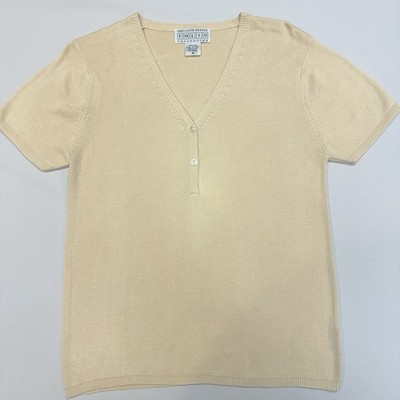 Saks Fifth Avenue 100% Silk Blouse Womens Medium Button Folio Cream EUC