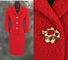 BEAUTIFUL St John couture knit red jacket skirt suit size 2 4
