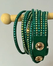 Swarovski Slake Wrap Bracelet Green with Clear & Blue Green Stones Adjustable Cr