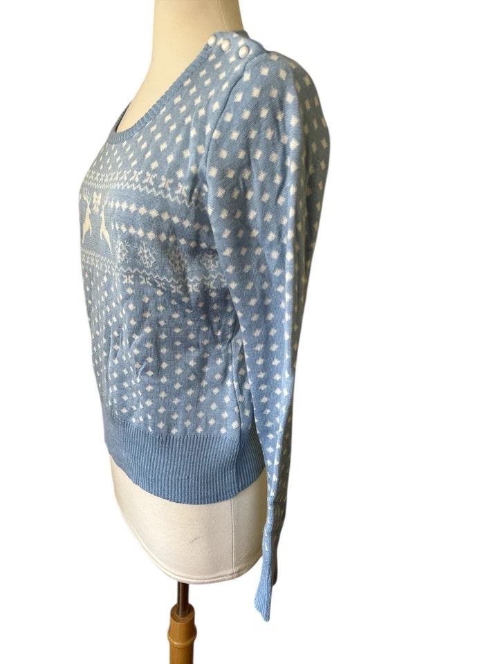 Suéter Hell Bunny 'Belle' Azul Cielo Blanco Navidad Reno Lana XL Retro Foto 3 de 4