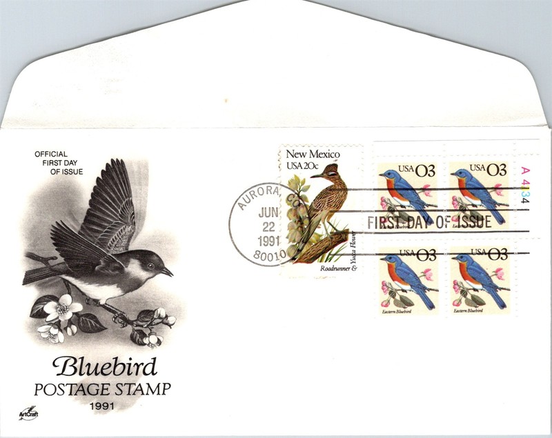 S09-6273, BLUEBIRD, PLATE NUMBER BLOCK, ARTCRAFT FDC