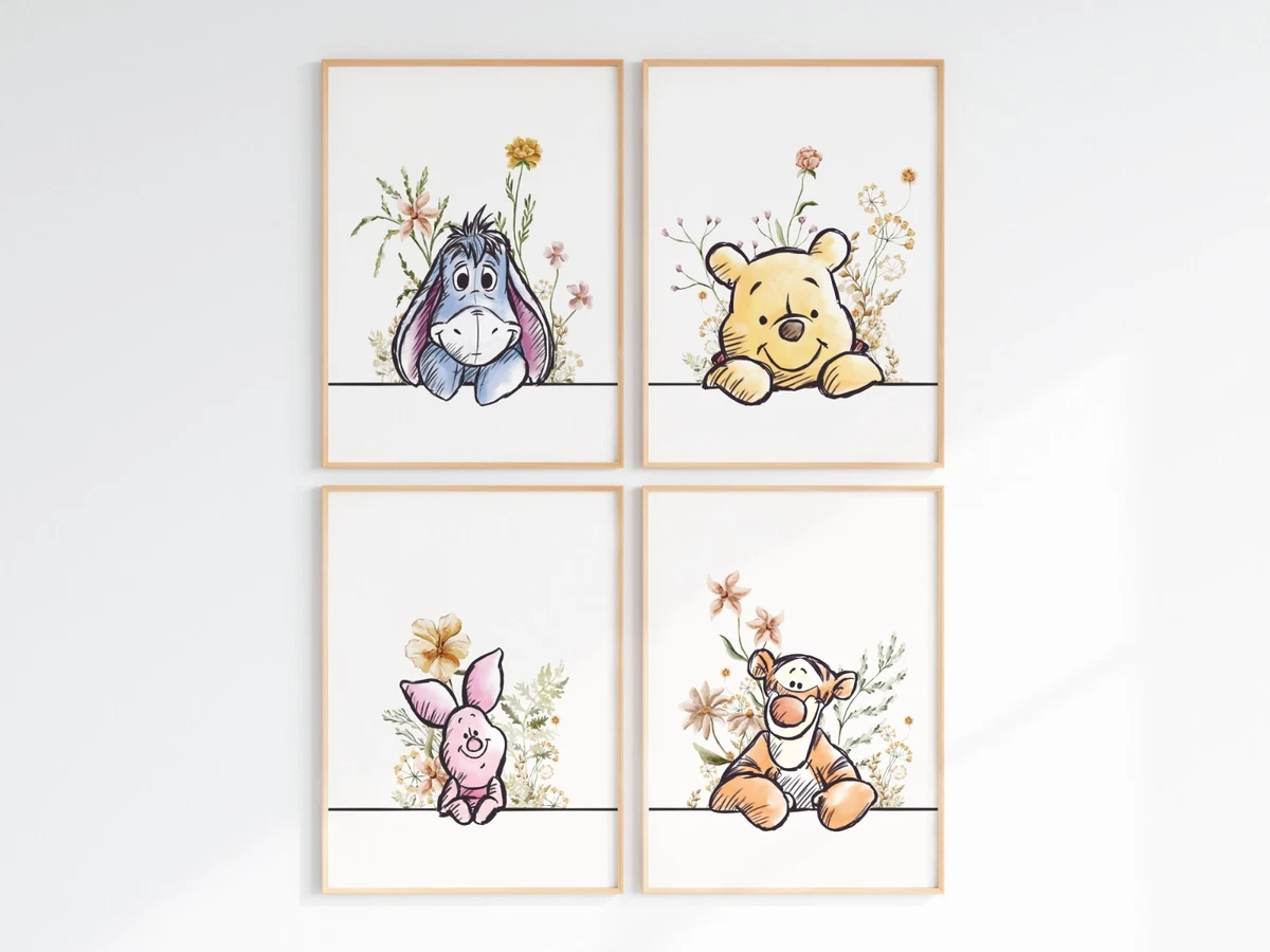 HWC Trading FR Winnie Puuh Gerahmter Druck Für Kinderzimmer – A4 Winnie The Pooh Kunstdruck