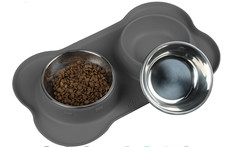 Dog Food Bowls Stainless Steel, Water Dish with No-Spill and Non-Skid SMALL Grey