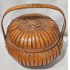 Small Basket with Lid handle basket rattan wood bohemian style boho