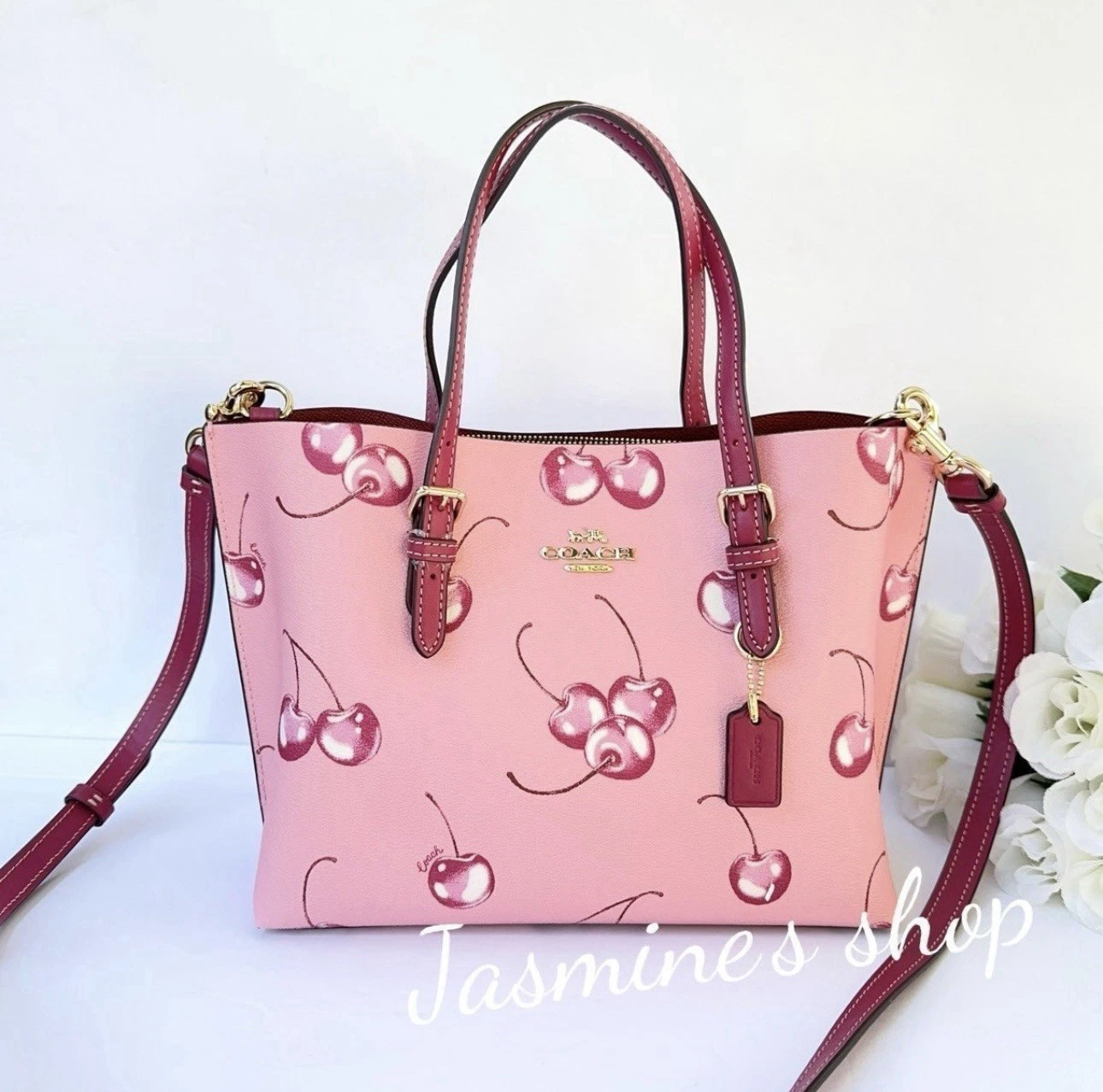 Borsa Coach Mollie 25 nuova con etichetta con stampa ciliegia CR293