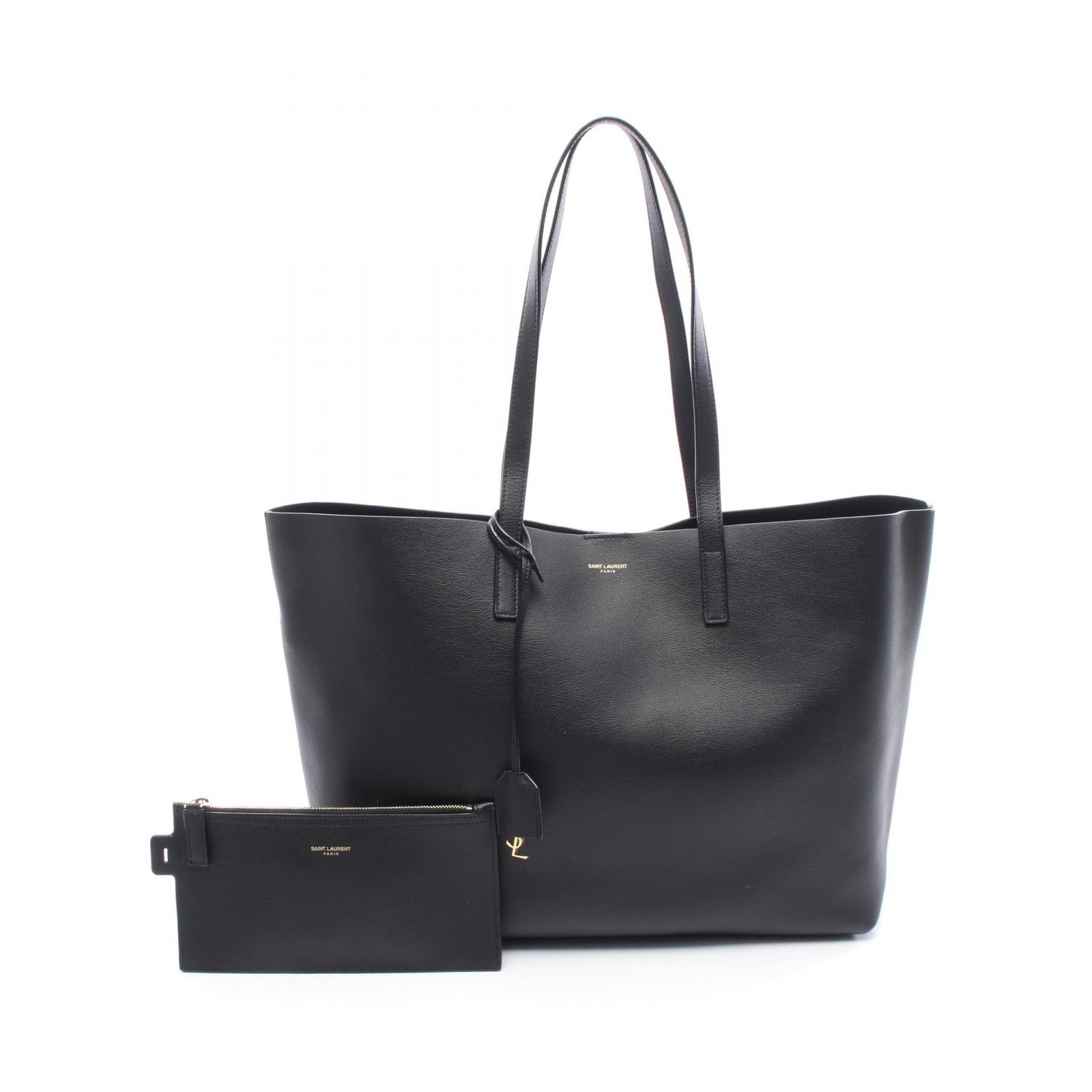 SAINT LAURENT PARIS Black Leather Shoulder Tote Bag for Women Pre-Owned 600281