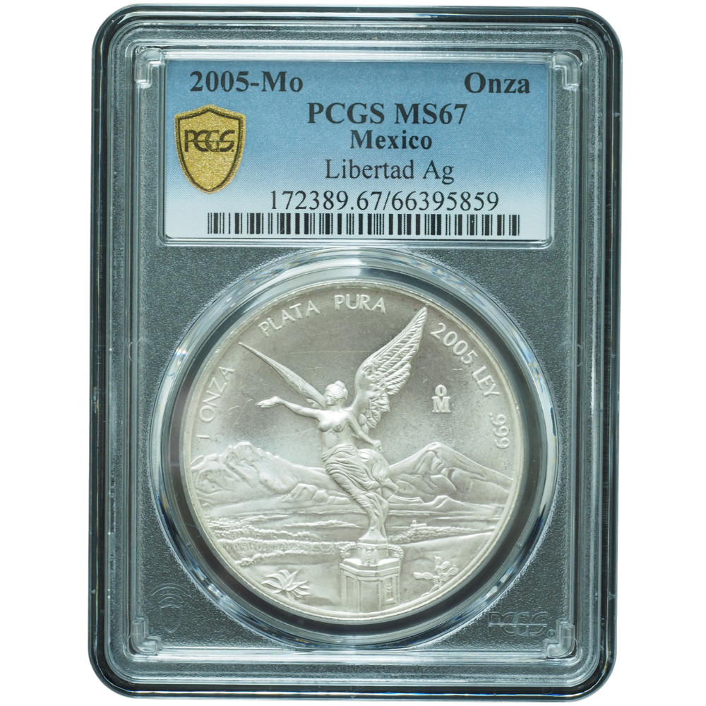 2005-Mo Mexico Libertad 1oz .999 Silver PCGS MS67 *JE