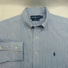 Ralph Lauren Yarmouth Pinpoint Oxford Shirt Mens 16 33-34 Blue Check Cotton