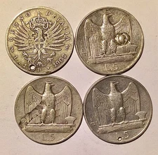 Regno D’Italia - Quattro Monete d’argento parti consumate. Peso totale gr.19,5.