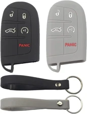 2Pcs Rubber Silicone 5 Buttons Smart Key Fob Cover Case Protector Black Gray 
