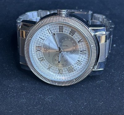 Super Techno Genuine Diamonds Watch Silver tone Stainless Steel Untested M-6286