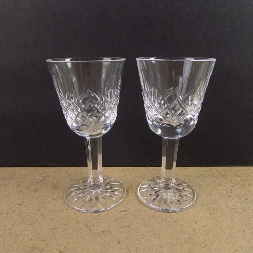 2 Waterford Lismore Crystal Cordial Glasses 3.5" Tall VGC Vintage Ireland