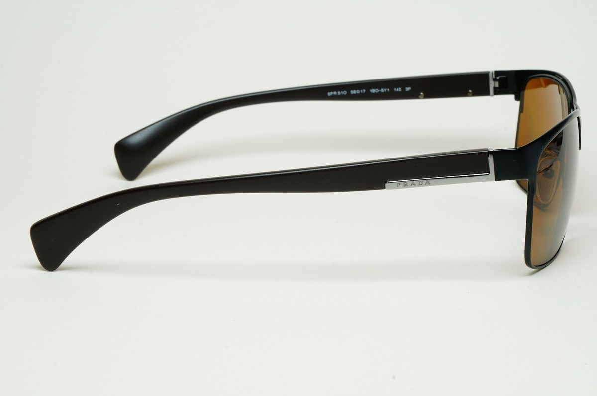 Authentic Prada Mens Polarized Brown Black Sunglasses Rectangle