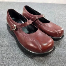 Dansko Leather Mary Jane Platform Clogs Comfort Shoes - Burgundy Red Loafers