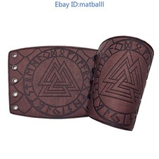 Norse Viking Odin Rune Embossed Leather Bracers Medieval Cosplay Accessories