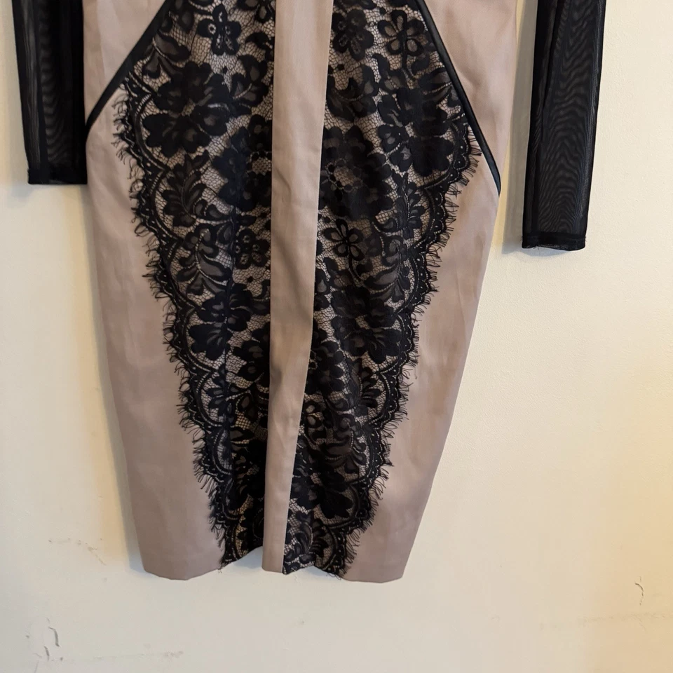 Star By Julien Macdonald Size 12 Taupe Lace Long Sleeve Midi Lined Dress W4 - Image 4 of 4