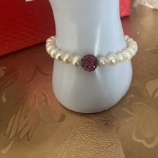 Handmade 7-8mm Freshwater Bracelet With 10mm Glitterball Pink