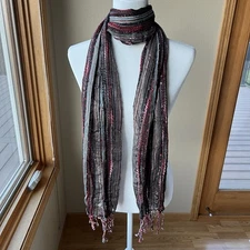 Vintage Y2K Scarf Colorful Knit Tassels Sheer Wrap Shawl Sarong Cover Up 2000’s