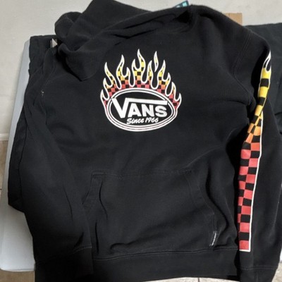 VANS Off The Wall Flame Graphic Hoodie Black Red Yellow XL Hooded Pockets Kids 