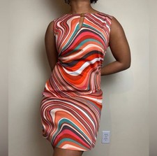 TAHARI ASL Women's 4 Shift Dress Orange Swirls Retro 60’s Groovy Sleeveless